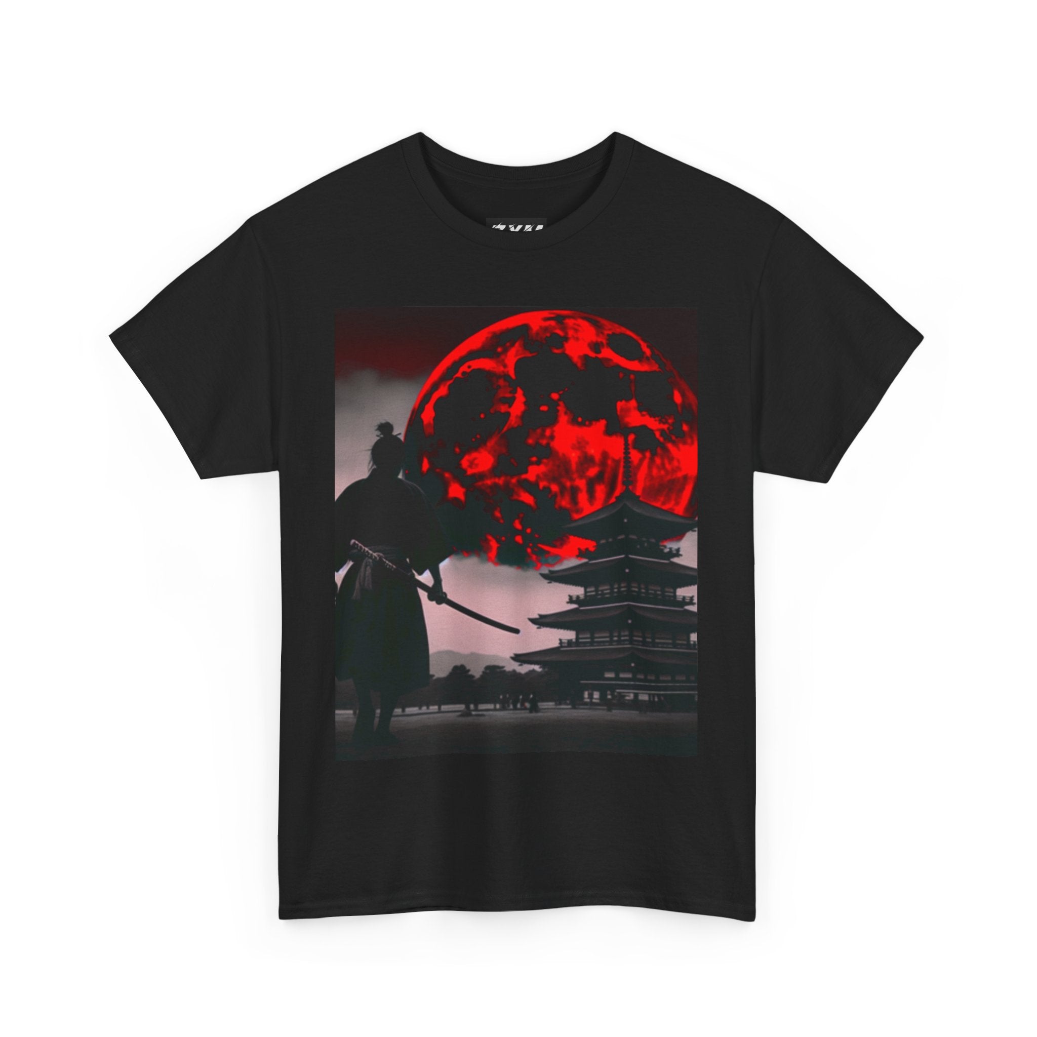 Samurai Moon Graphic Tee, Unisex Heavy Cotton Tee, Japanese Aesthetic Shirt, Halloween Costume, Anime Gift, Streetwear Fashion