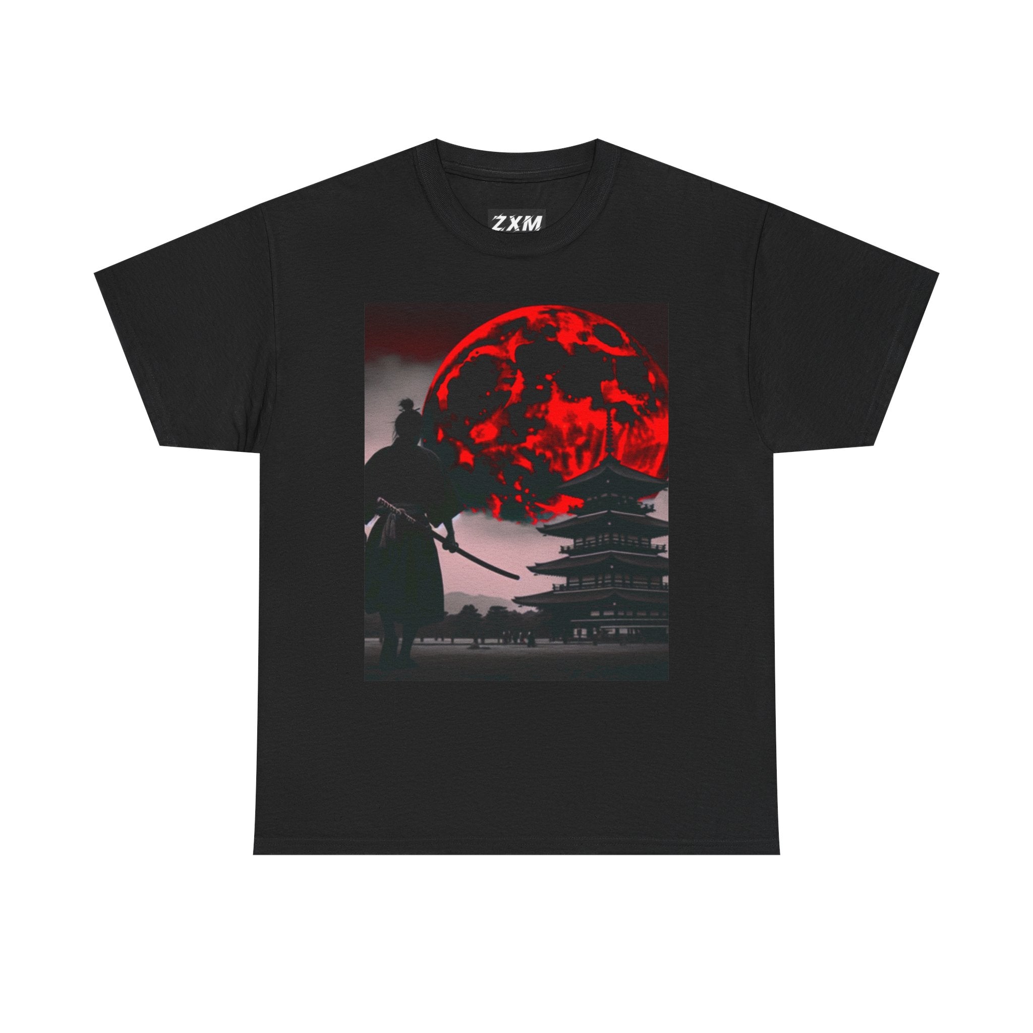 Samurai Moon Graphic Tee, Unisex Heavy Cotton Tee, Japanese Aesthetic Shirt, Halloween Costume, Anime Gift, Streetwear Fashion